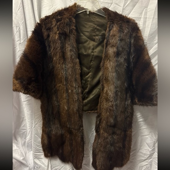 Luxurious Brown Fur REAL RABBIT Coat CAP SHAWL REAL FUR VINTAGE HANDMADE